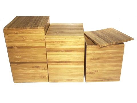 3pc square bamboo lidded box